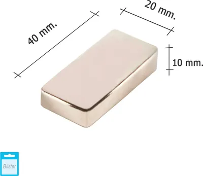 Produktbild von Rechteckiger Neodym-Magnet Wolfpack 40x20x10 mm. (Blisterverpackung 1 Stück)