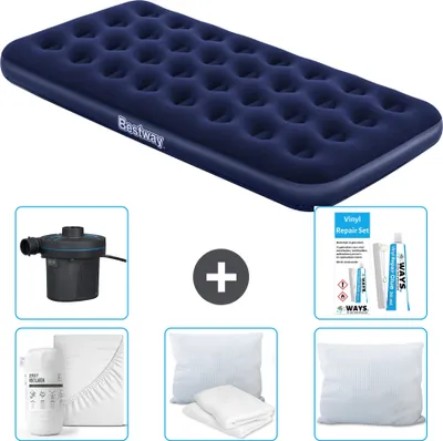 Zdjęcie produktu dla Materac dmuchany Bestway - 1 osoba - 99 x 188 x 22 cm - Niebieski - w zestawie akcesoria