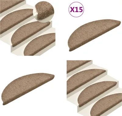Zdjęcie produktu dla vidaXL Maty na schody samoprzylepne 15 szt. Kremowy 56x17x3cm Włóknina igłowana - Mata na schody - Mata na schody - Mata na schody - Maty na schody