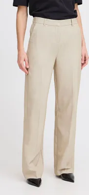 Image de b.young BYDanta Pantalon en tissu pour femmes Jambe large avec plis de ceinture Passants de ceinture Poches en retrait Stretch Regular Fit