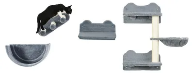 Produktbild von 4-teiliges Katzen-Kletterwand-Set – Kratz- und Spielwand | Farbe: Grau