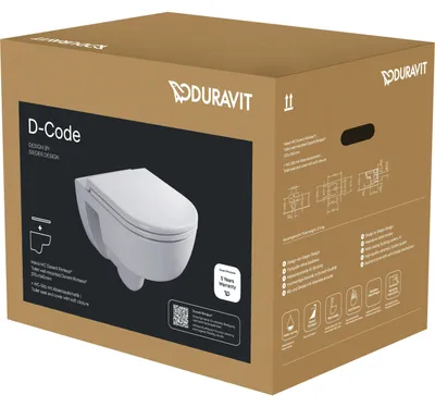 Immagine prodotto di Ensemble de WC Duravit D-Code, suspendu, Rimless, siège de WC avec abaissement automatique inclus, base de charnière prémontée, 540mm, blanc ultra-brillant, 45130900B2, 45130900B2