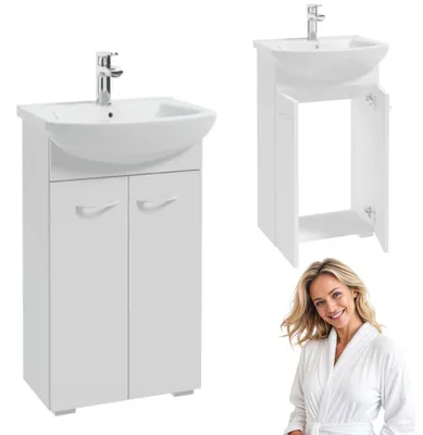 Produktbild von Aqua For You | Badschrank Hera D50 - mit Waschbecken - Weiß - 50x79x29 Cm - 2 Türen - Waschbeckenunterschrank