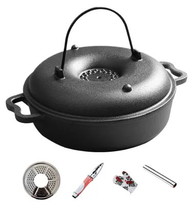 Image de Casserole en fonte avec couvercle, idéale pour la cuisson et le barbecue