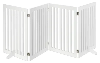 Productafbeelding van Relaxdays Afsluitraster, hoogte x breedte: 70 x 206,5 cm, 4 panelen, inklapbaar, met voetjes, verstelbaar hondenhek, MDF, wit