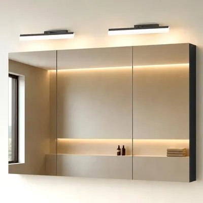 Produktbild von Mai & Mai Spiegelschrank Bad mit Beleuchtung Badschrank mit 2 Spiegellampen BxTxH 120x15x70cm Spiegelleuchte 180° Drehbar LED Badlampe 40cm