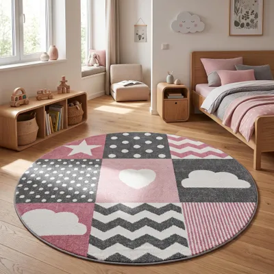 Zdjęcie produktu dla Homebyhome Dywan do Pokoju Dziewcz?cego Modny Wzór Prostok?tny lub Okr?g?y Mi?kki i Przytulny, Rozmiar: 160 cm okr?g?y