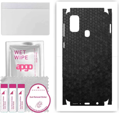 Produktbild von apgo Rückseite + Seiten Schutzfolie, Skin, kompatibel mit Samsung Galaxy M21, Hinten Displayschutzfolie aus Vinylfolie, kratzfest, einfache Montage - Schwarze Honigwabe