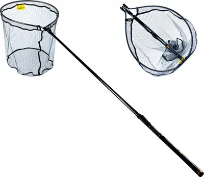 A fishing net with a telescopic handle, shown against a white background.