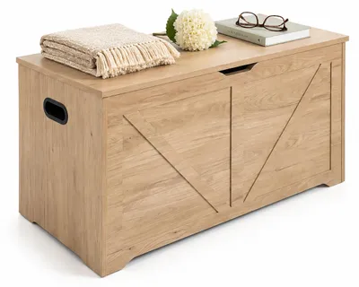 Produktbild von Relaxdays Sitzbank mit Stauraum, Deckel, HxBxT: 46 x 100 x 40 cm, 2 Sicherheitsscharniere, MDF, Truhenbank, hellgrau