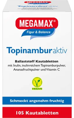 Obrázek produktu pro MEGAMAX Figure & Balance Žvýkací tablety s aktivní vlákninou z topinamburu, 105 tablet