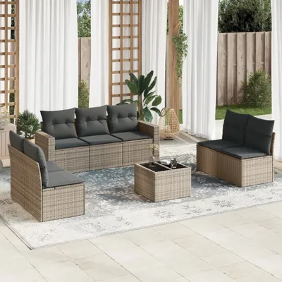 Produktbild von Möbel 8-tlg. Garten-Sofagarnitur mit Kissen Grau Poly Rattan 2024