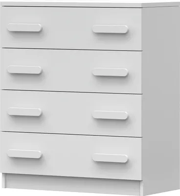 Produktbild von Kommode Sideboards Highboard für das Kinderzimmer 80cm Weiß/Weiß mit 4 Schubladen und weiße Griffe Jonas 02