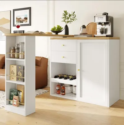 Produktbild von Odikalo Tresentisch 360° Drehbar Bartisch Stehschrank Kuchenschrank Schubladen Stauraum