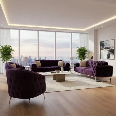 Produktbild von Sofa Set Jumeirah 3-Sitzer+3-Sitzer+Sessel+Sessel in Samtstoff Spar-Set, in 5 Stofffarben & 3 Fußvarianten erhältlich Farbe: Lila