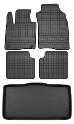 Image de Tapis en caoutchouc + bac de coffre pour Fiat Panda III 2012- (coffre standard) – 5 pièces, noirs, sur mesure