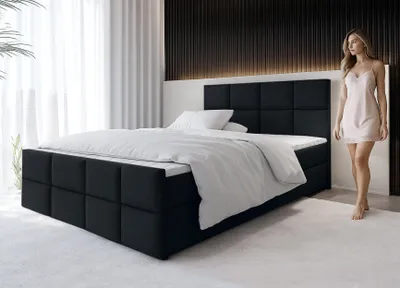 Image de AX LIVING Lit Boxspring Noir Aleyna Lit 180 x 200 avec coffre de lit