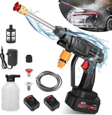 Obrázek produktu pro Bezdrátový vysokotlaký čistič – ruční tlaková pistole – 21 V – s akumulátorem – přenosný – pro mytí aut – černý