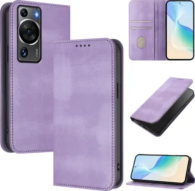 Produktbild von Handyhülle für Huawei P60 / P60 Pro, Vintage Leder RFID Schutz Kartenfach Standfunktion Magnetische Klapphülle Violett