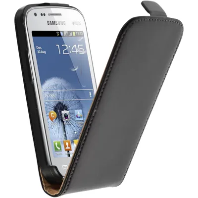 Produktbild von PhoneNatic Kunst-Lederhülle kompatibel mit Samsung Galaxy S Duos - Flip-Case schwarz + 2 Schutzfolien