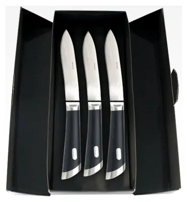 Produktbild von Edelstahl Steakmesser Set 3 T-Bone 25,6 cm, Glatte Klinge, schwarz, 29 x 13 x 6 cm, 3-Einheiten