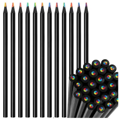 Produktbild von Regenbogen-Wachsmalstifte, 7 Farben, 24 Stück, Holz, Schwarz, HB