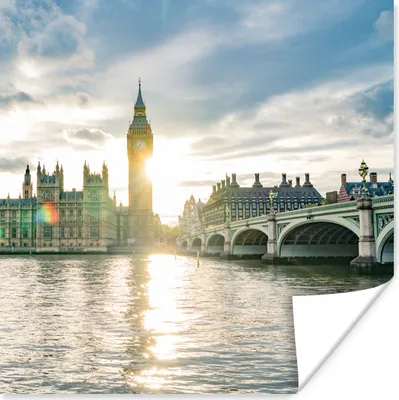 Produktbild von MuchoWow® Poster Sonnenuntergang hinter Big Ben in England 75x75 cm - Wand Dekoration