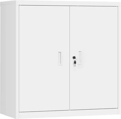 Zdjęcie produktu dla Metalowa szafka na dokumenty zamykana na klucz | Biały kolor | 90x40x92 cm