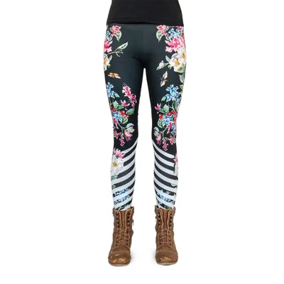 Produktbild von cosey - Blumen-Leggings (Einheitsgröße) - Design Flowers and Stripes