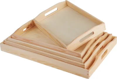 Produktbild von VBS Tablett, 5er-Set, Kiefernholz/Sperrholz