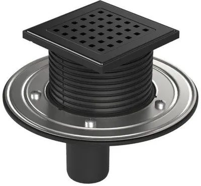 Image de Siphon de sol Chud?j, noir, D50, bride en acier inoxydable, grille GATE noire G1 384 B C