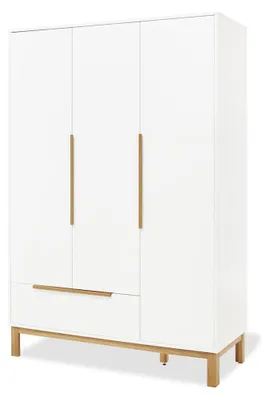 Produktbild von Pinolino Juna Kleiderschrank 3-türig weiß 1 Schublade 5 Einlegeböden 2 Kleiderstangen B129xT67xH192 cm