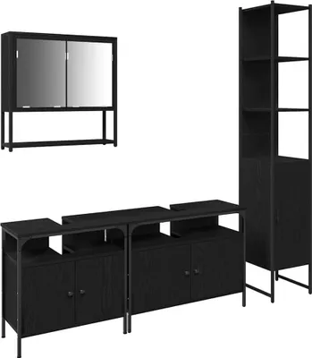Produktbild von vidaXL Badezimmermöbel Set 4 pcs Schwarz Eichen-Optik Holzwerkstoff