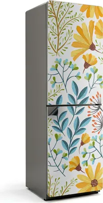 Zdjęcie produktu dla Kwiatowy wzór z liśćmi - Magnetyczna osłona lodówki - Folia dekoracyjna magnetyczna do kuchni - Magnetyczna dekoracja lodówki - Samoprzylepna tablica magnetyczna - Folia magnetyczna na drzwi lodówki - 60x190 cm