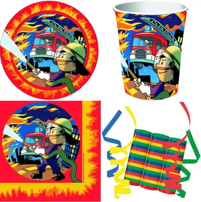 Produktbild von 35-tlg. Set Kindergeburtstag Party Feier Deko Motto Feuerwehrmann Flo