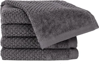 Produktbild von Pure Label 4-TLG Gästehandtücher 30x50 cm mit Aufhängeschlaufe aus 100% Baumwolle, saugstark und weich | 4 Gästehandtücher Anthrazit, 30x50cm
