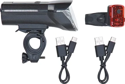 Produktbild von PROPHETE LED Akku-Beleuchtungsset – 100 LUX Scheinwerfer & LED Rücklicht, StVZO zugelassen, USB-C aufladbar, Wasserdicht IPX4, 3 Leuchtstufen