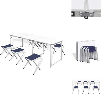 Immagine prodotto di vidaXL Tavolo da campeggio pieghevole con 4 sgabelli regolabili in altezza 180x60 cm - Mobili da campeggio