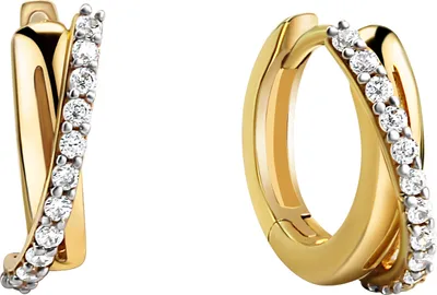 Produktbild von V Klappcreolen 375/- Gold 1,4cm mehrfarbig Zirkonia weiß 371310906-2