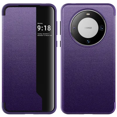 Immagine prodotto di Custodia per Huawei Mate 60 Pro sottile custodia in Finto cuoio con finestra di visualizzazione Viola