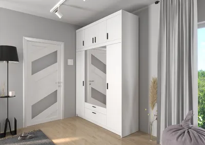 Produktbild von Kleiderschrank ELENA 4D Drehtürenschrank 177x245x53cm Schlafzimmer mit 4 Türen und 2 Schubladen Garderobe mit Spiegiel + Schrankaufsatz Weiß