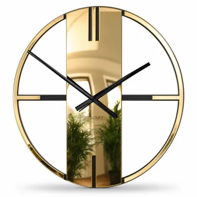 Produktbild von Wanduhr aus Metall Unique für Wohnzimmer, Schlafzimmer, Büro, 50 cm Durchmesser, modernes Design ohne tickgeräusche (Schwarz & Gold)