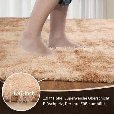 Produktbild von Hochflor Teppich Wohnzimmer 140x200 cm Khaki