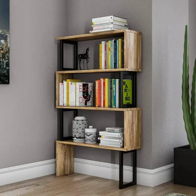 Produktbild von Bücherregal Dpoliti, Büroregal, Mobiler Buchhalter, Bücherbrett, 80x22h128 cm, Nussbaum