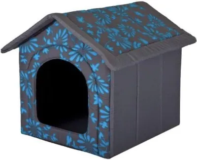 Image de Grotte pour animaux de compagnie en nylon résistant - Bleu avec motifs floraux