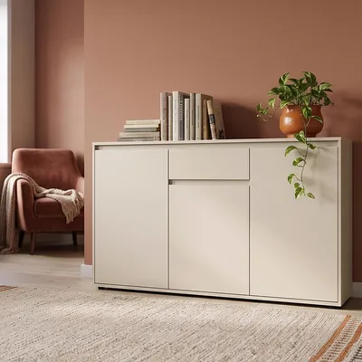 Produktbild von Wohnzimmer Sideboard 137 cm breit 45 cm tief in Kaschmir Beige mit 3 Türen & 1 Schublade - ZOLLINO-129