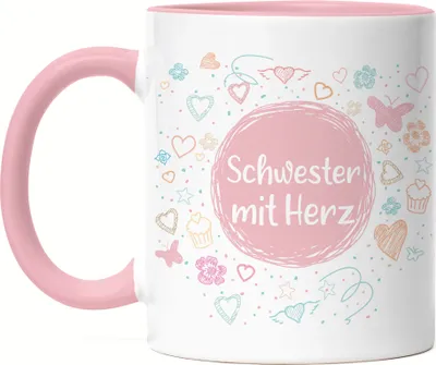 Produktbild von Schwester mit Herz Tasse Rosa Dankeschön Geschenk Danke Sagen Für Alles Lieblingsschwester