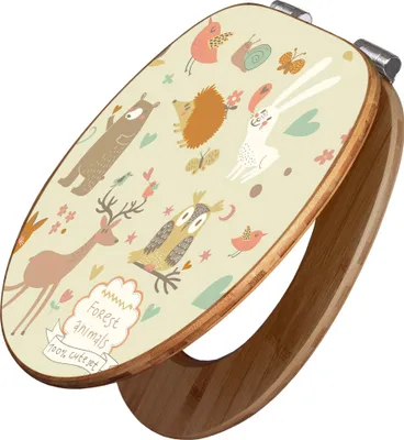 Produktbild von banjado Design WC Sitz Bambus Absenkautomatik -Waldtiere - Toilettendeckel mit Absenkautomatik Holz/hochwertiger Bambus Klodeckel/WC-Sitz für alle gängigen Toiletten [TDB2 10878]