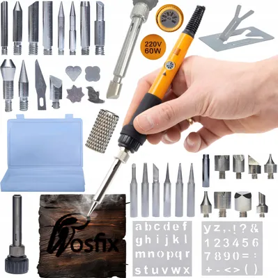 Obrázok produktu pre Rosfix Sada Presných Spájkovačiek s Potenciometrom Orange Pitbull OP60W + 30 Prvkov na Vypaľovanie Dreva + Plastová Krabička na Náradie 160x240x30mm