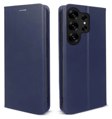 Produktbild von Leder Handyhülle für Samsung Galaxy S25 Ultra Echtleder Lederhülle Klapp Cover Hülle Case Kartenfach RFID Schutz Farbe: Blau